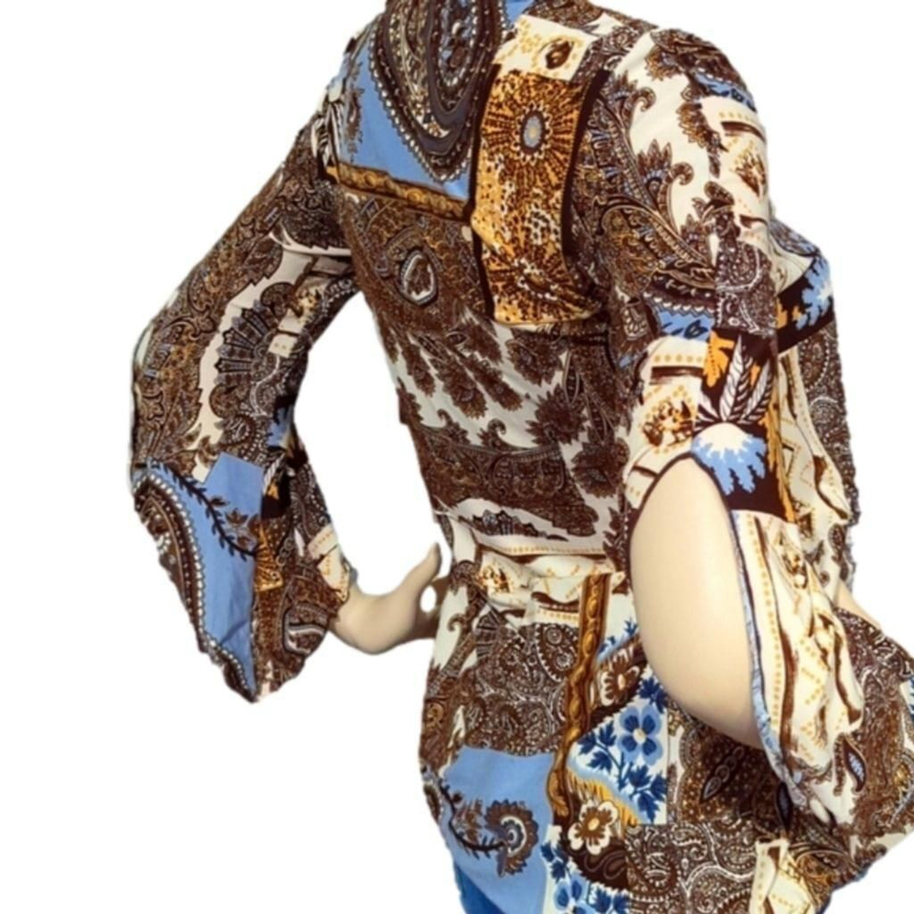 Bohemian Top Medium Split sleeve Brown Paisley Long Sleeve Blouse Baby doll top - Picture 5 of 12